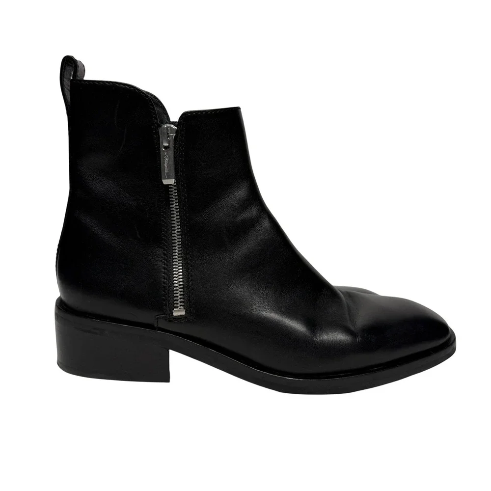 3.1 Phillip Lim Alexa Ankle Boot Black Leather Zip Square Toe Bootie Size 10